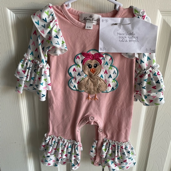 Marie Nicole 0-3mo GUC turkey ruffle romper - Picture 1 of 1